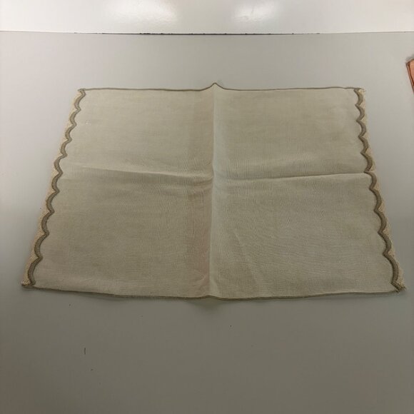 Embroidered Linen Tea Towels Peach Cream Scalloped Edges Butterfly Vintage Set 2 - Picture 7 of 7